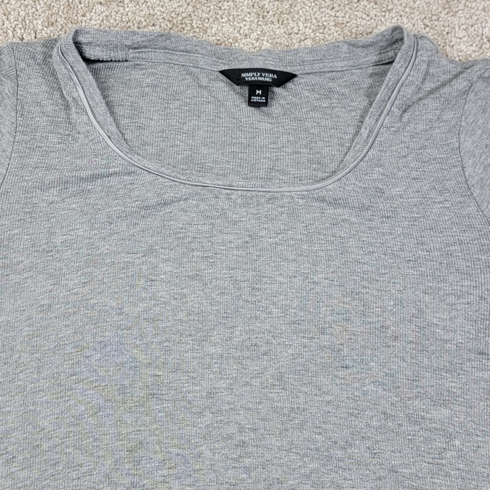 Simply Vera Vera Wang Gray Ribbed Scoop Neck 3/4 Sleeve Top Size Medium